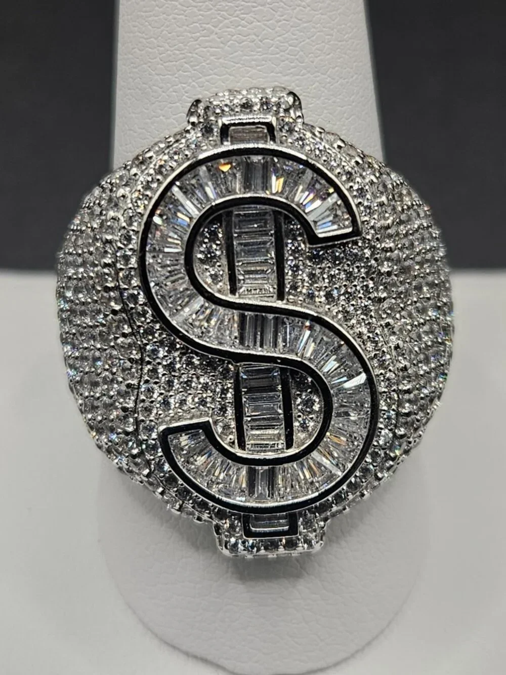 925 Sterling Silver Moissanite Dollar Sign Ring 5ctw Size 10